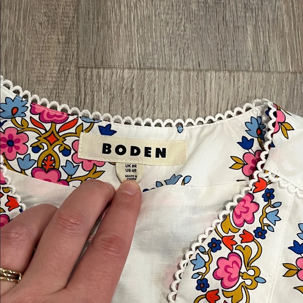 Boden Long Sleeve Floral Dress Violet Trim Midi Dress - Picture 5 of 8